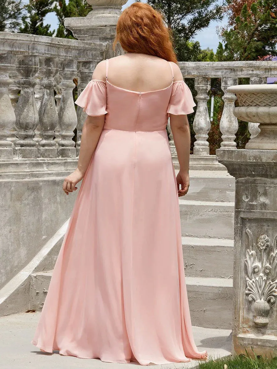 Cold Shoulder Flowy Thigh Slit Plus Size Evening Dress