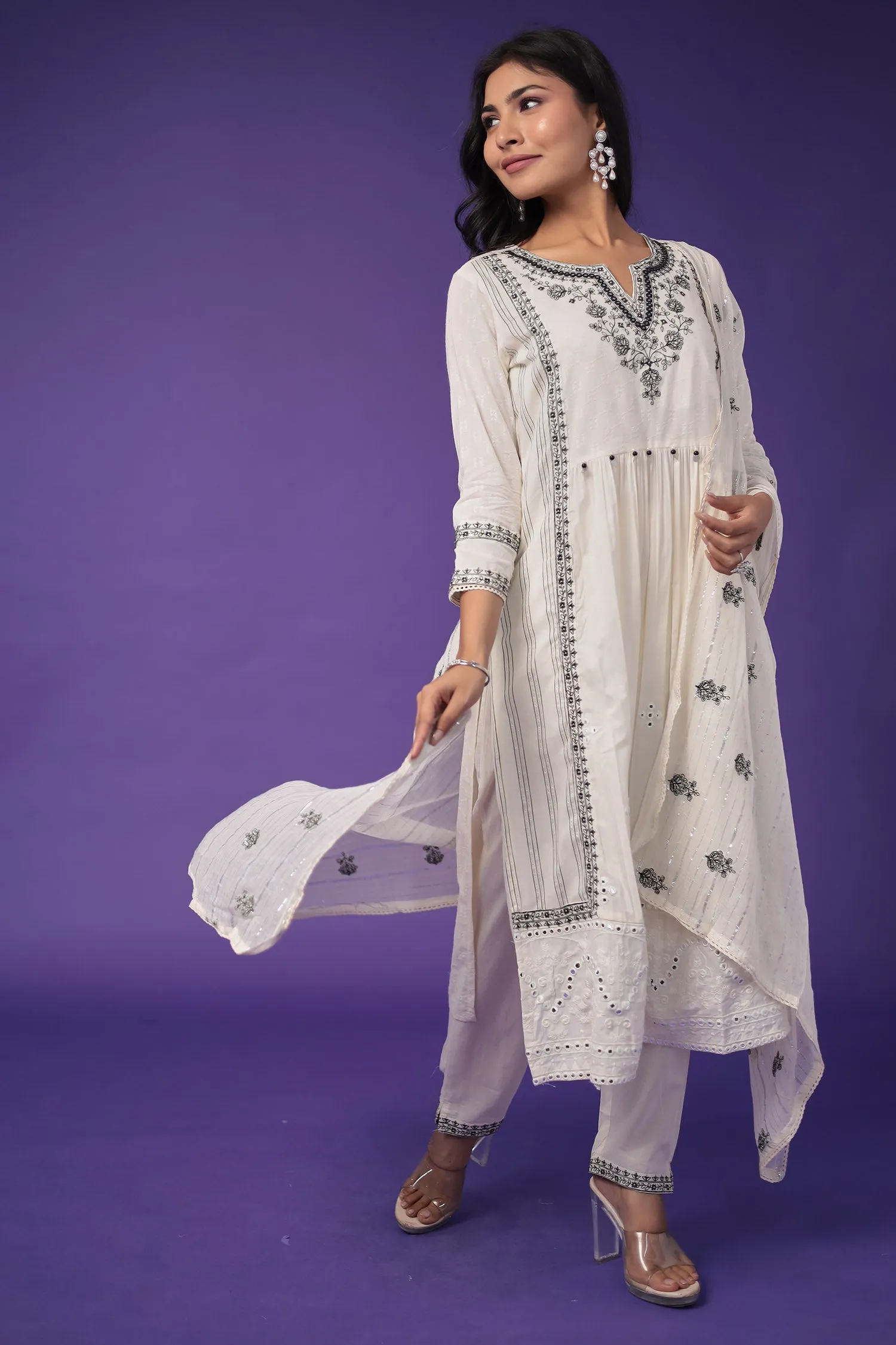 Cotton Kurta Set Stitched with Embroidered work