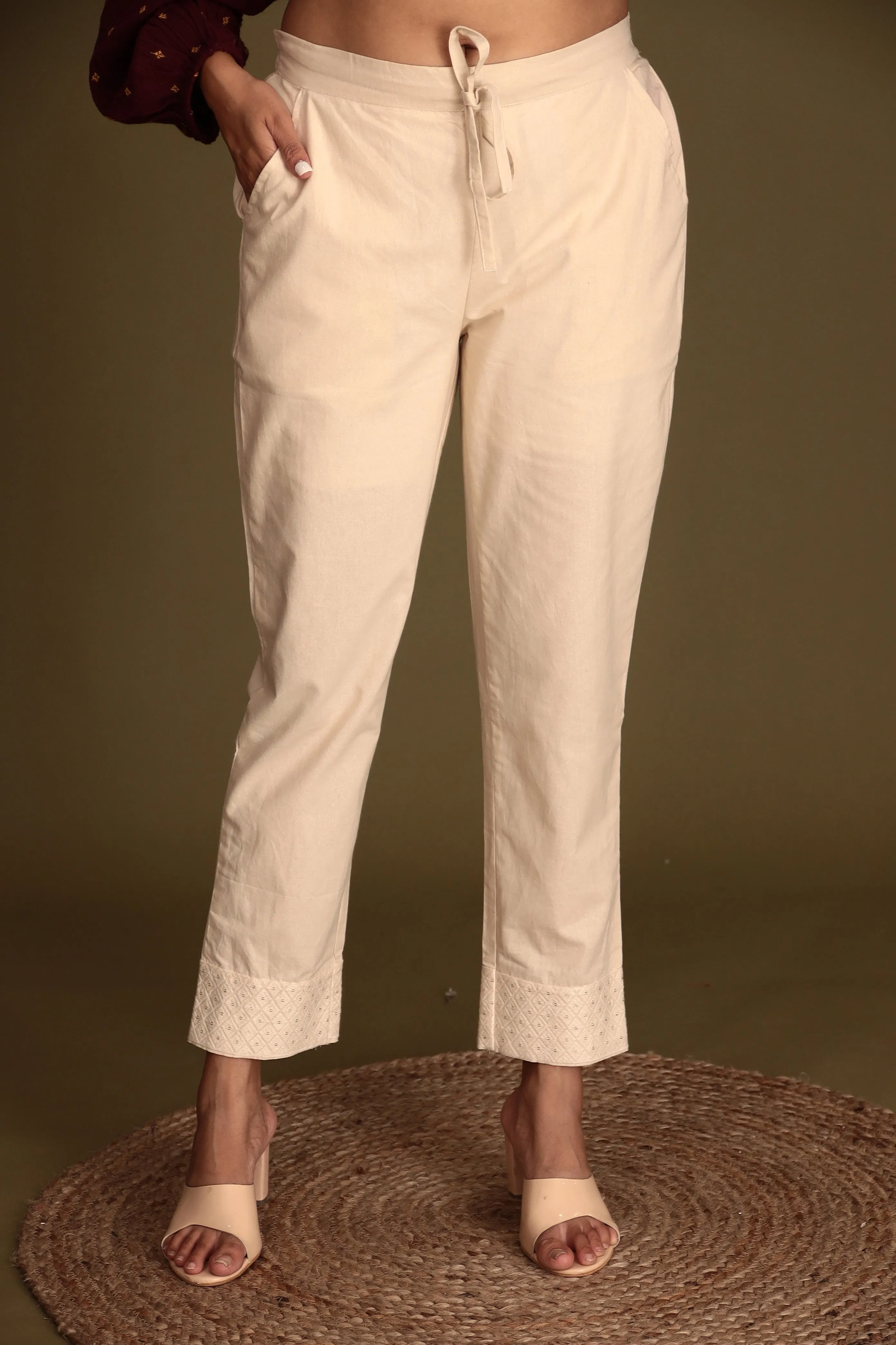 Cotton Woven Pant with Embroidered Work