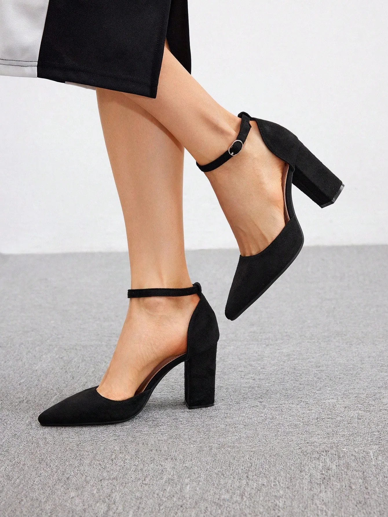 CUCCOO BIZCHIC Women's Fashionable Black Classic Ankle Strap High Heels With Pointed Toe, Thick Heels For Dressy Occasions