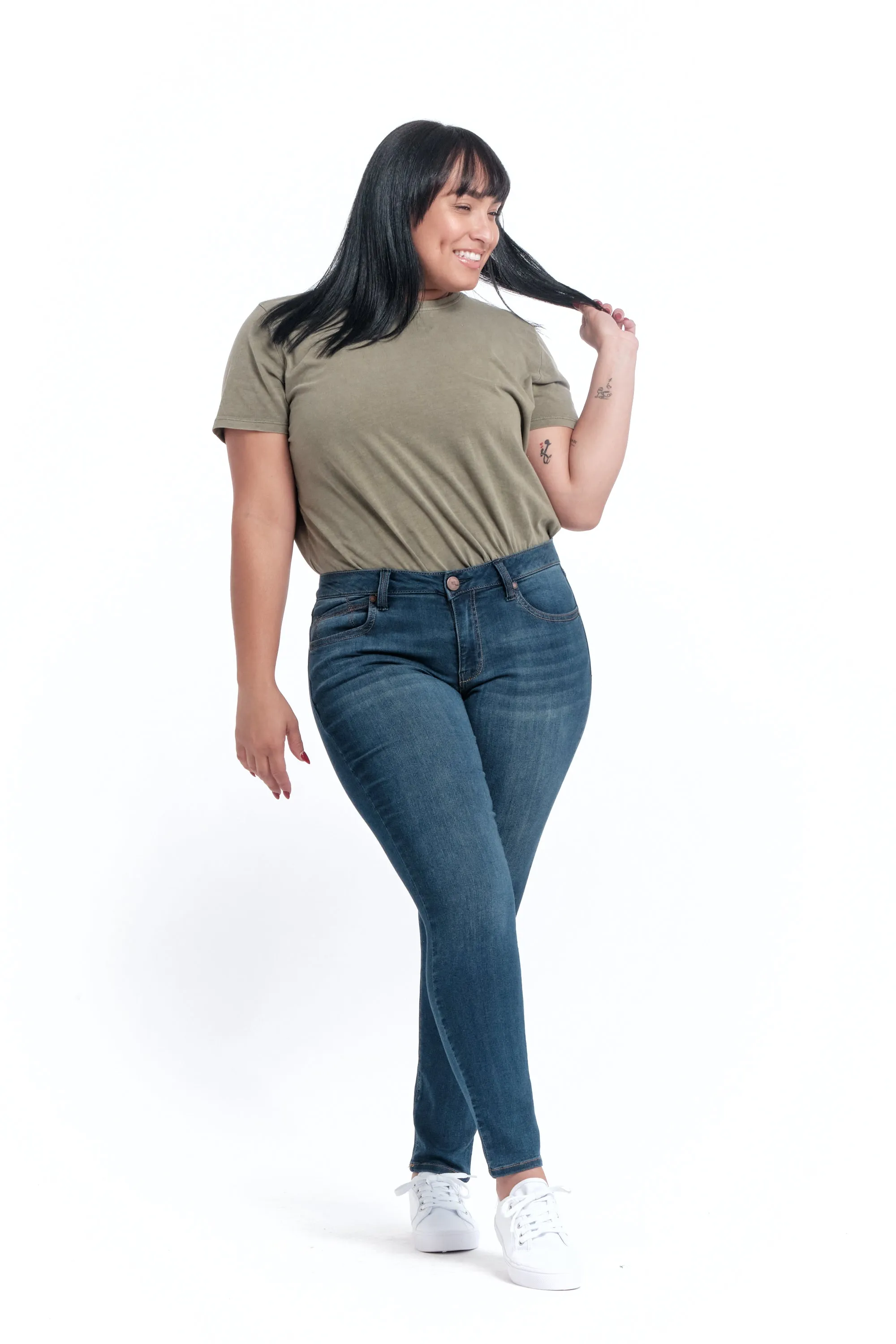 Curvy Silk Denim Ankle Skinny In Helena