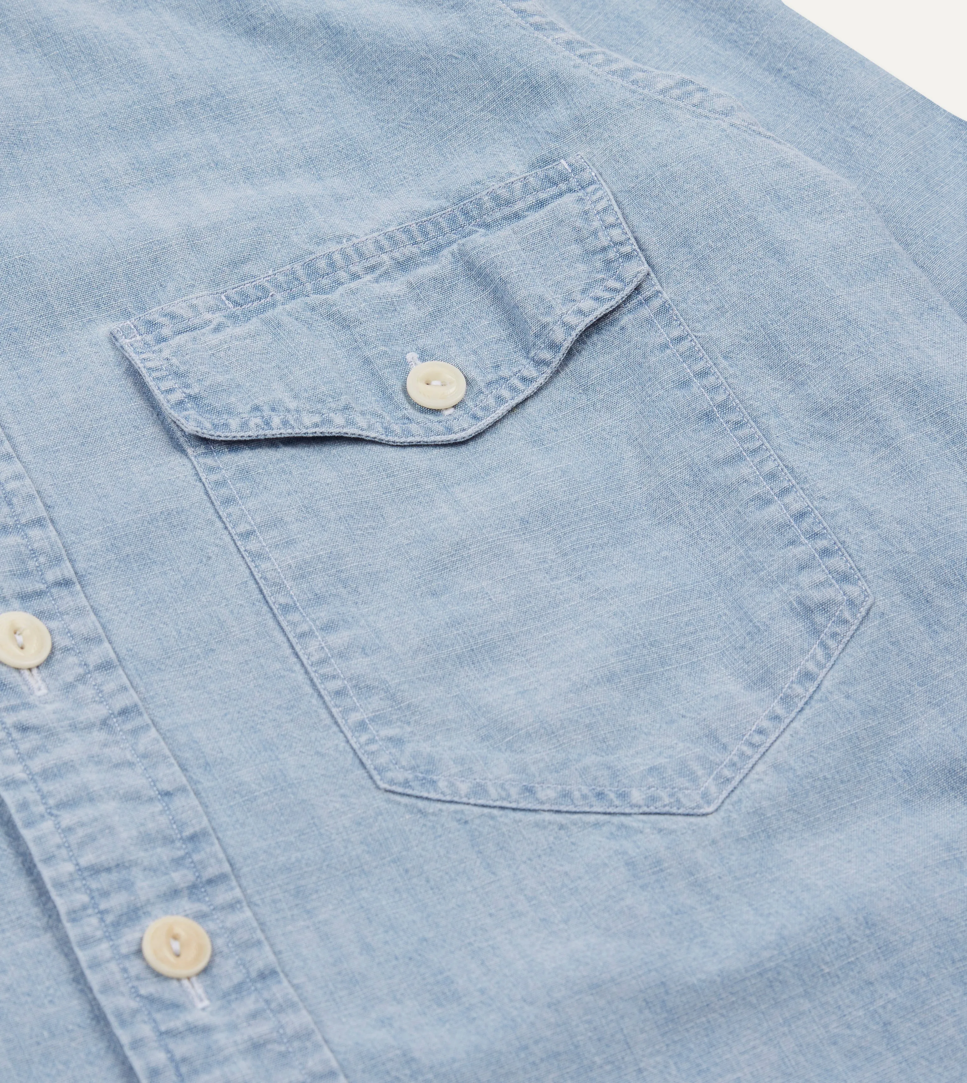 Drake's Chambray Two Pocket Work Shirt / Blue