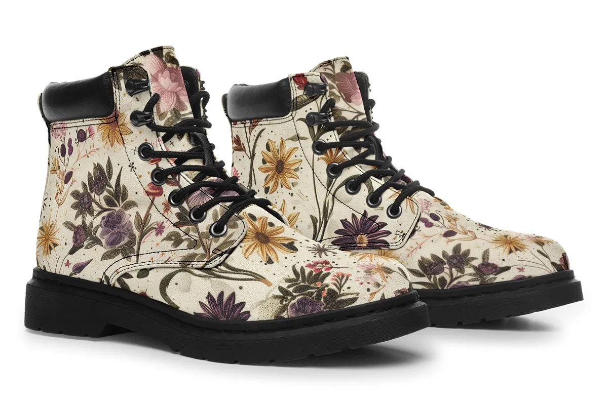 Enchanted Blossoms Classic Boots - High Quality Micro-Suede Weatherproof Vegan Shoes with Stitched on Soles