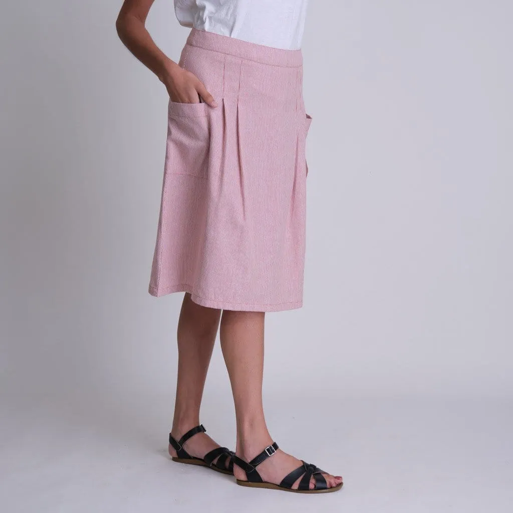 Eve Cotton Knee Length Skirt | Rust Stripe