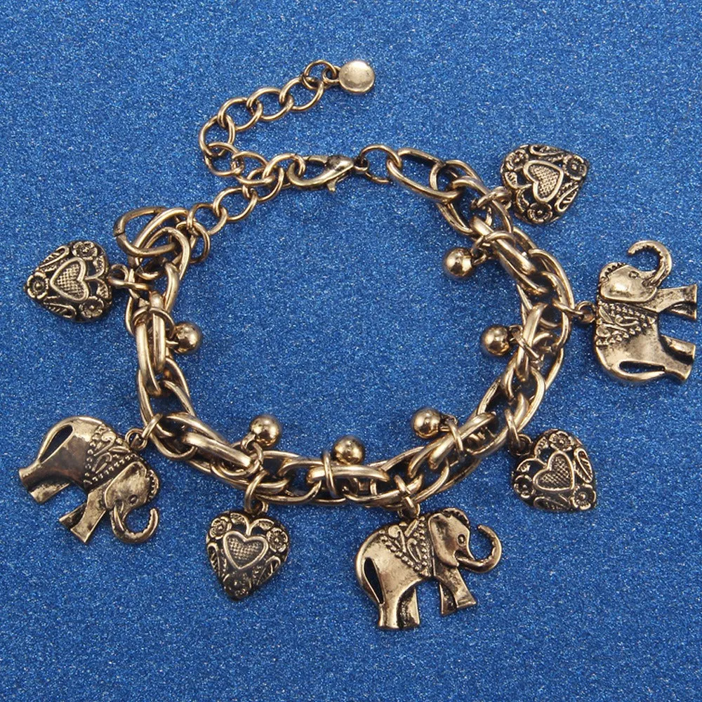 Fashion Retro Alloy Carved Elephant Heart Ankle Bracelet