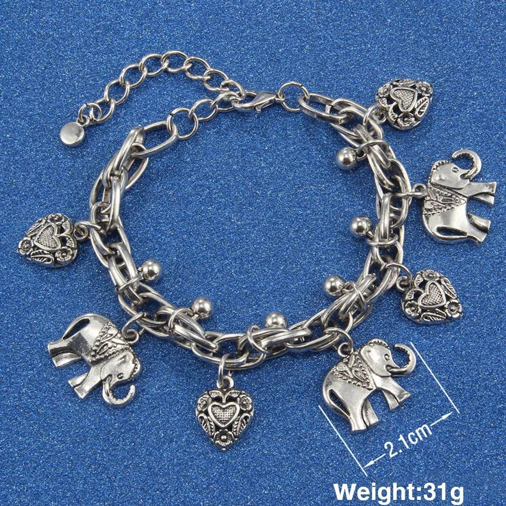 Fashion Retro Alloy Carved Elephant Heart Ankle Bracelet