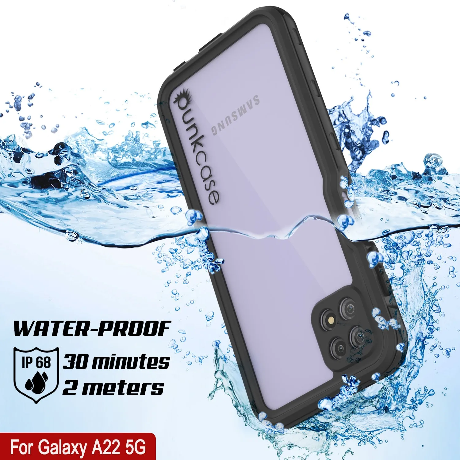 Galaxy A22 5G Waterproof Case PunkCase StudStar Black Thin 6.6ft Underwater IP68 Shock/Snow Proof