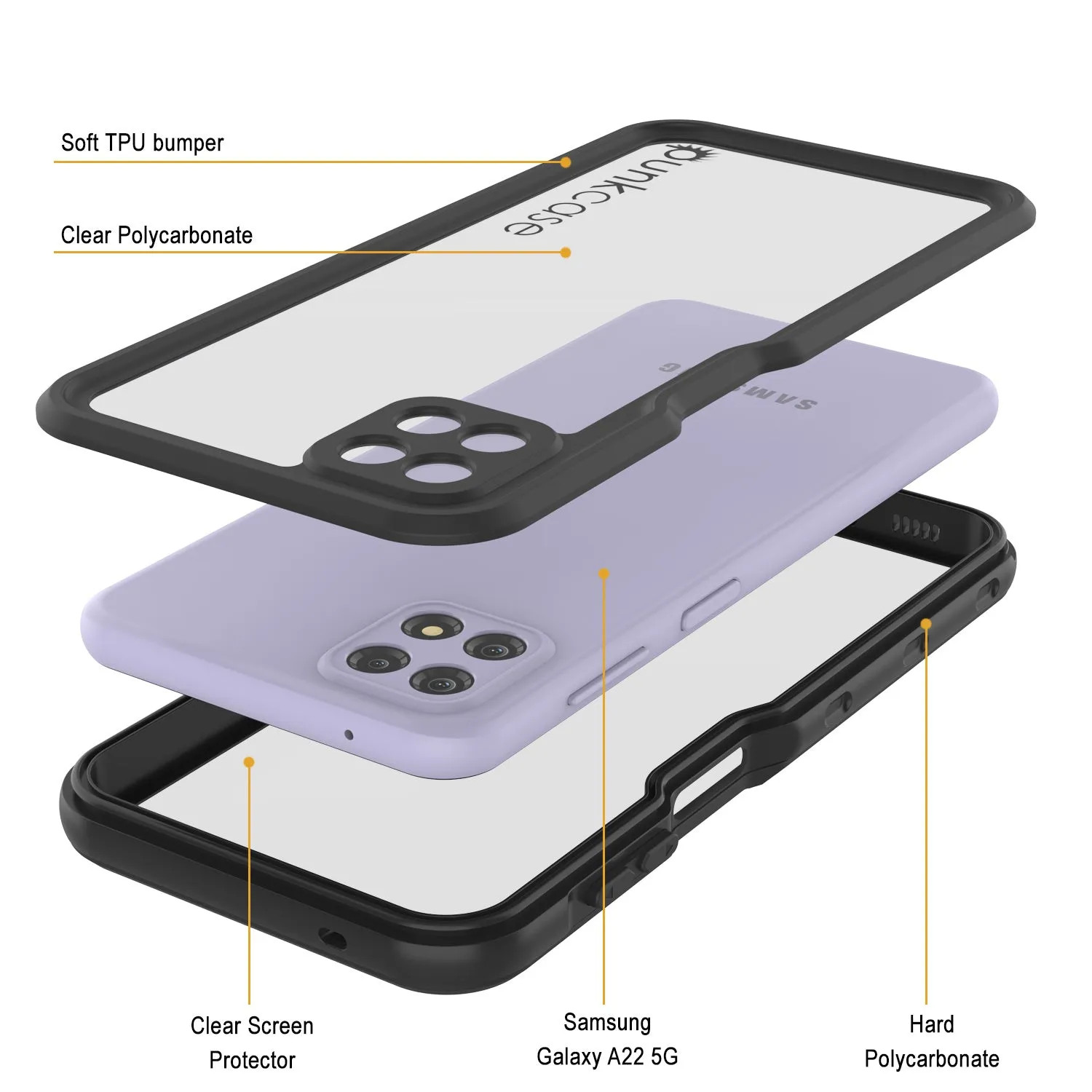 Galaxy A22 5G Waterproof Case PunkCase StudStar Black Thin 6.6ft Underwater IP68 Shock/Snow Proof