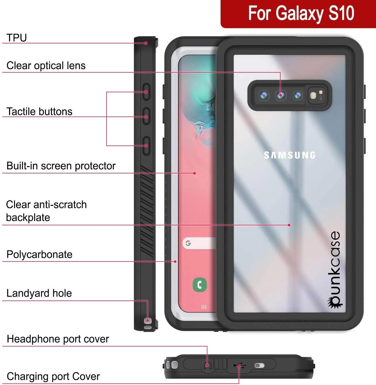 Galaxy S10 Water/Shock/Snow/dirt proof Punkcase Slim Case [White]