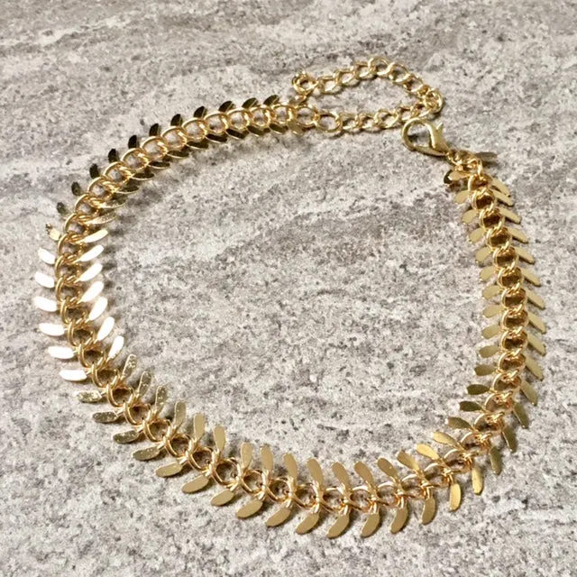 GOLD SKELETON LEAF CHAIN LINKED ANKLET / ANKLE BRACELET