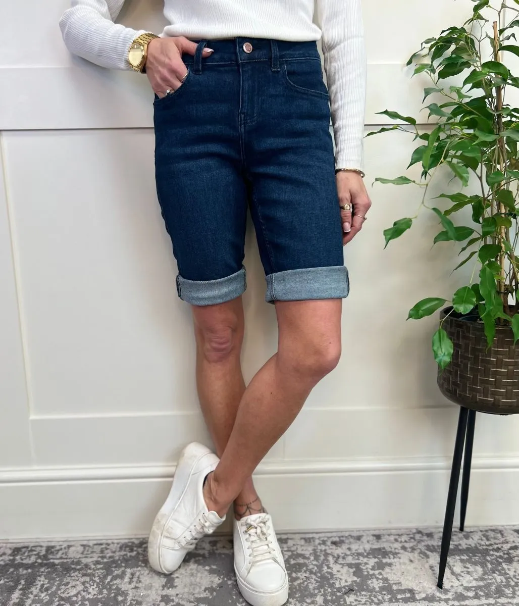 Inky Blue Denim Knee Length Shorts