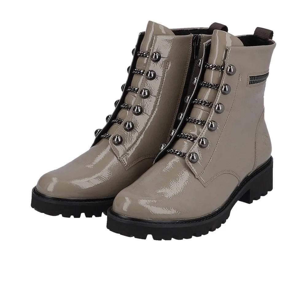 Ladies Remonte Boots Mushroom Patent Chunky Military Style D8670-20 sale