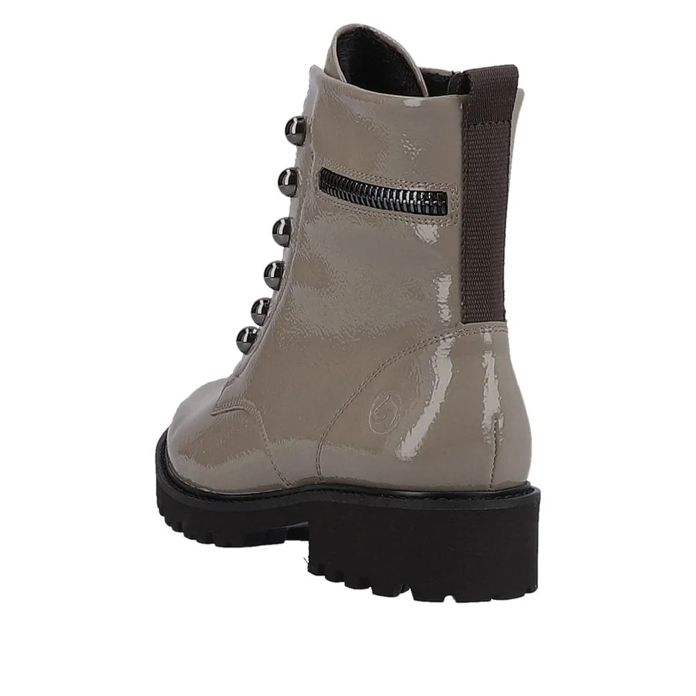 Ladies Remonte Boots Mushroom Patent Chunky Military Style D8670-20 sale