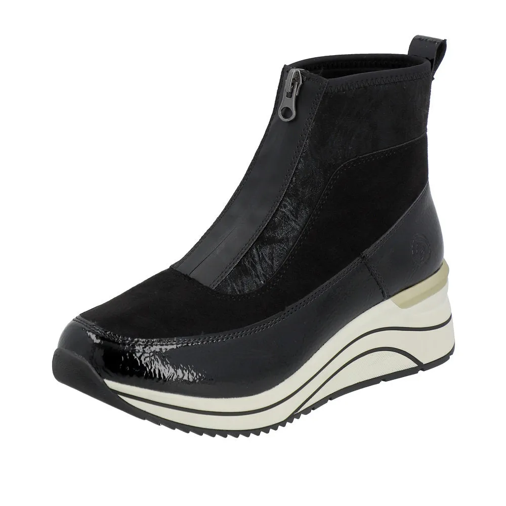 Ladies Remonte Zip Trainer Boots Sneaker Wedge Black D0T71-01