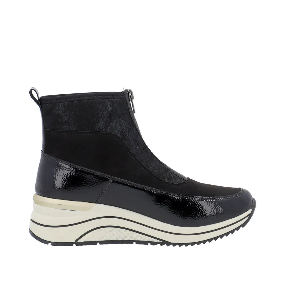 Ladies Remonte Zip Trainer Boots Sneaker Wedge Black D0T71-01