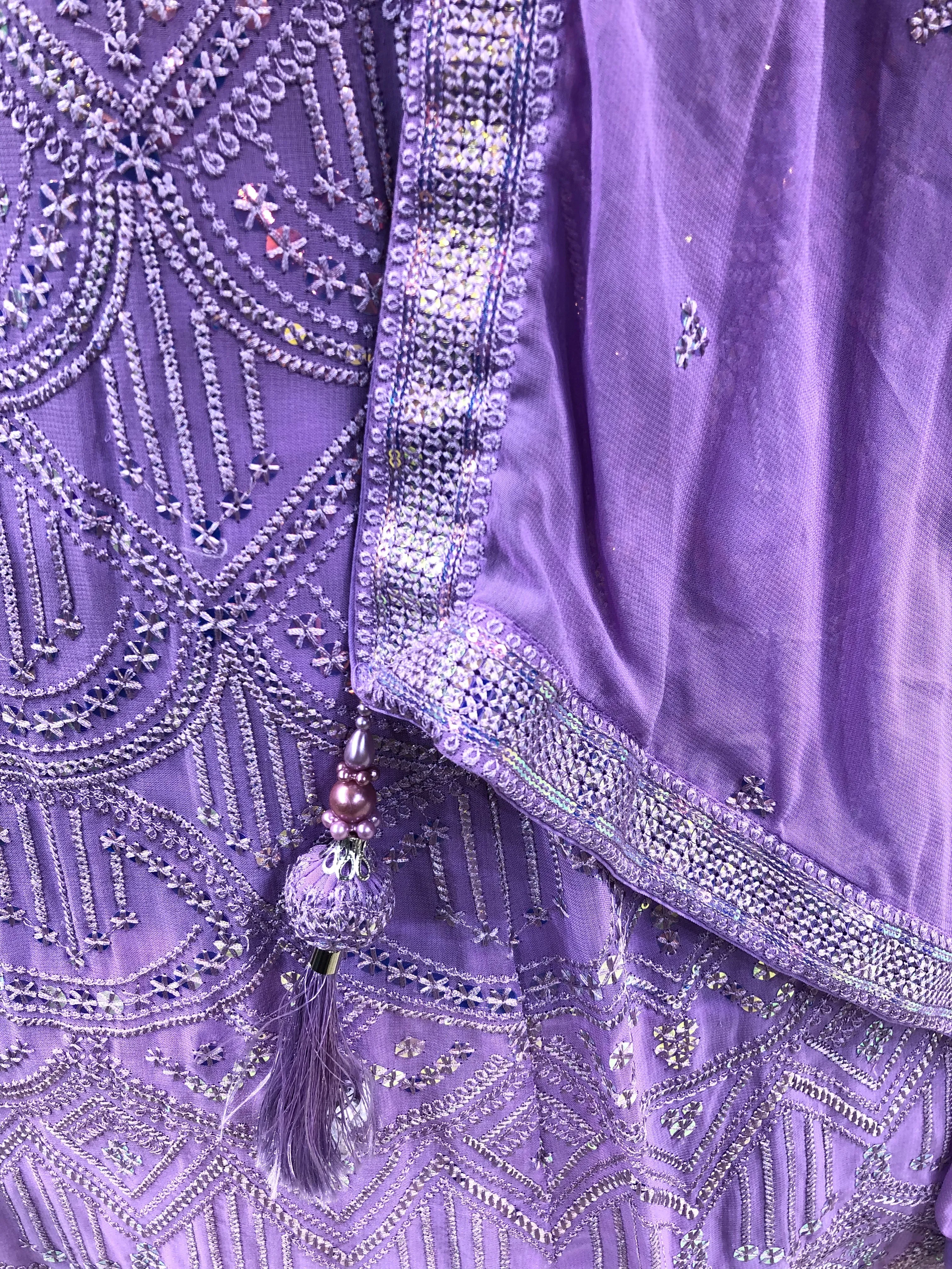 Lavender Georgette Lehenga With Sequins and Thread Work