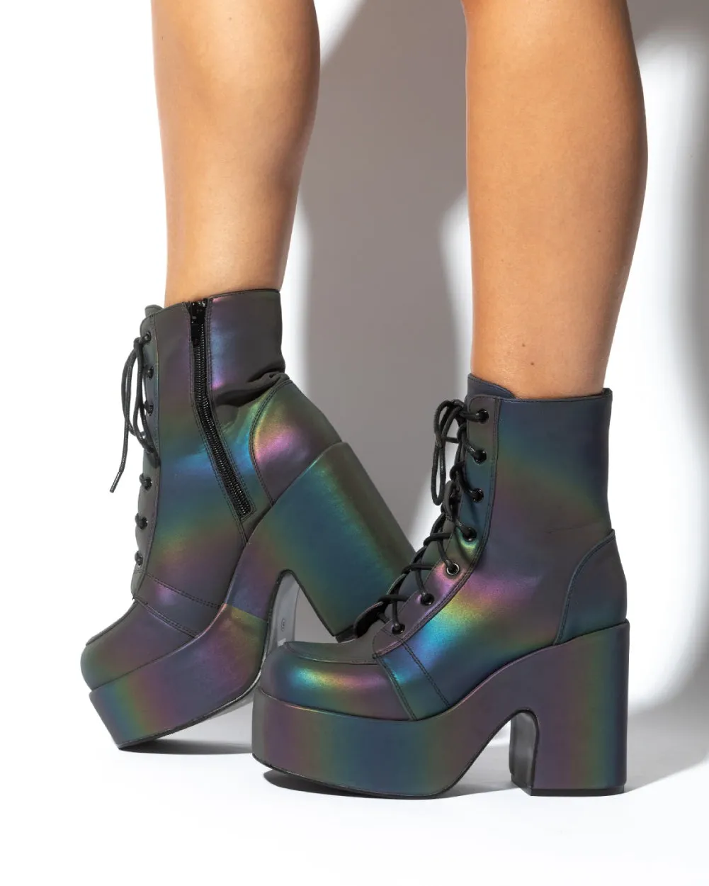 Look At Me Rainbow Reflective Lace Up Boots