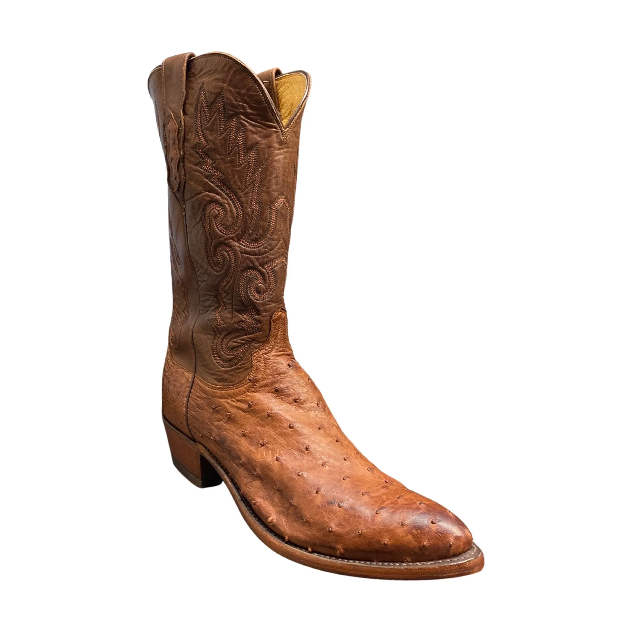 Lucchese “N1062” Men's Ostrich Cowboy Boots Barnwood Burnished