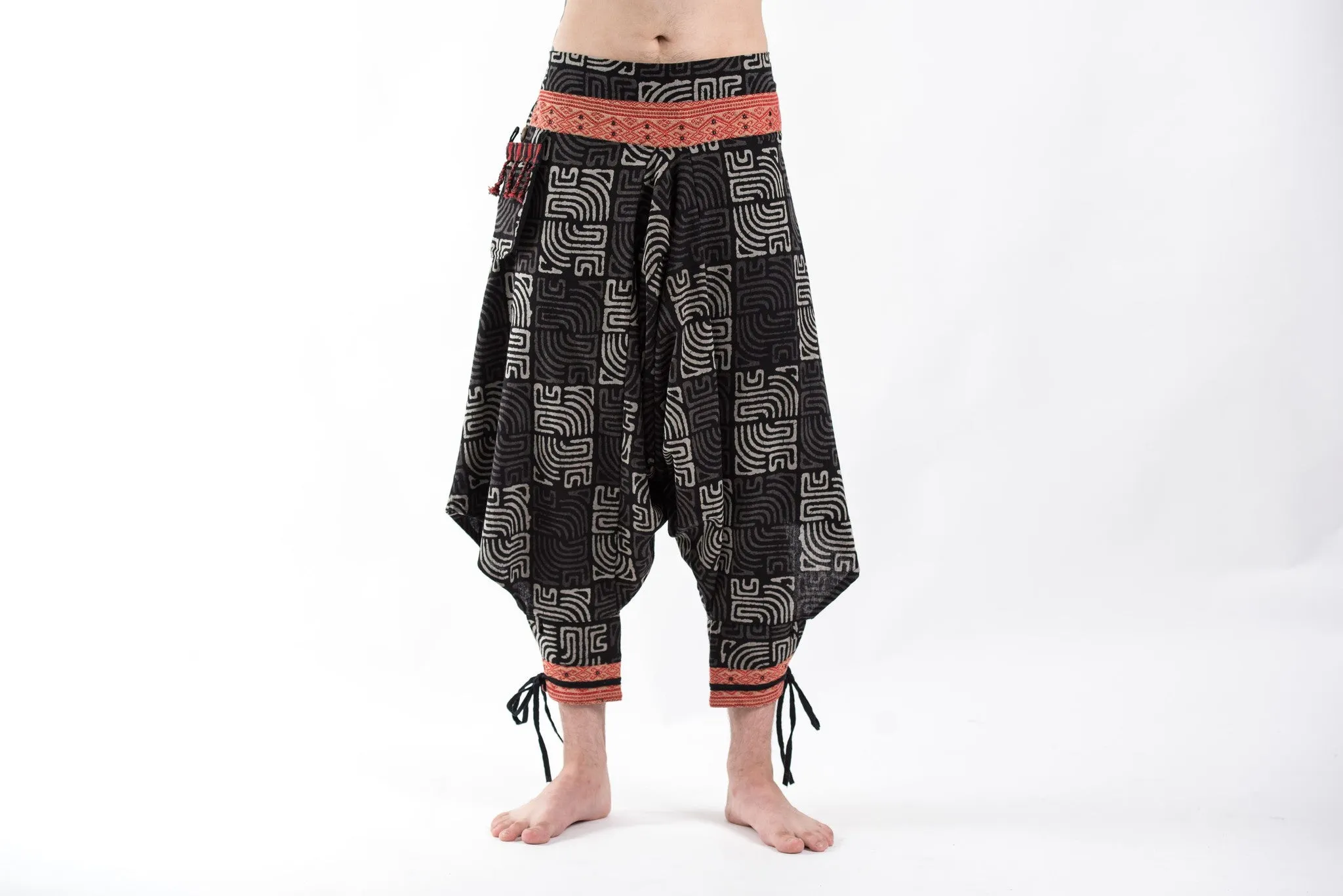 Maze Low Cut Thai Hill Tribe Fabric Men's Harem Pants with Ankle Straps