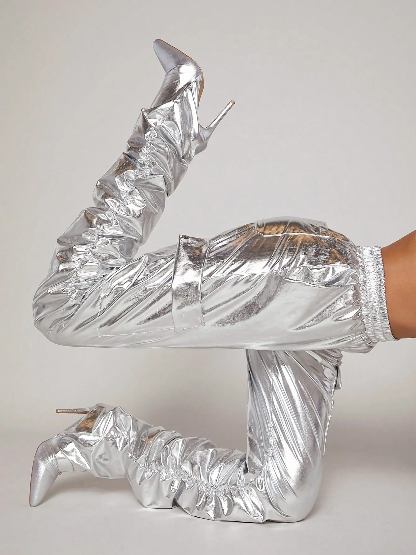 Metallic Point Toe Stiletto Heeled Pants Boots