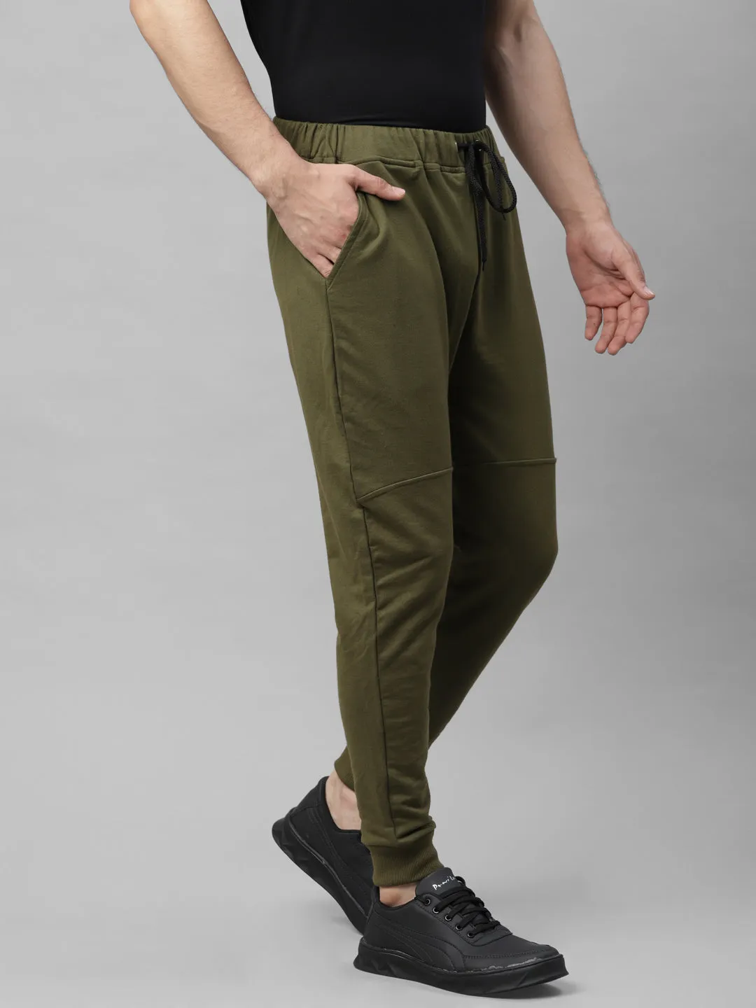 Navy Blue and Olive Green Cut & Sew Ankle Length Regular Fit Terry Jogger - Pack of 2