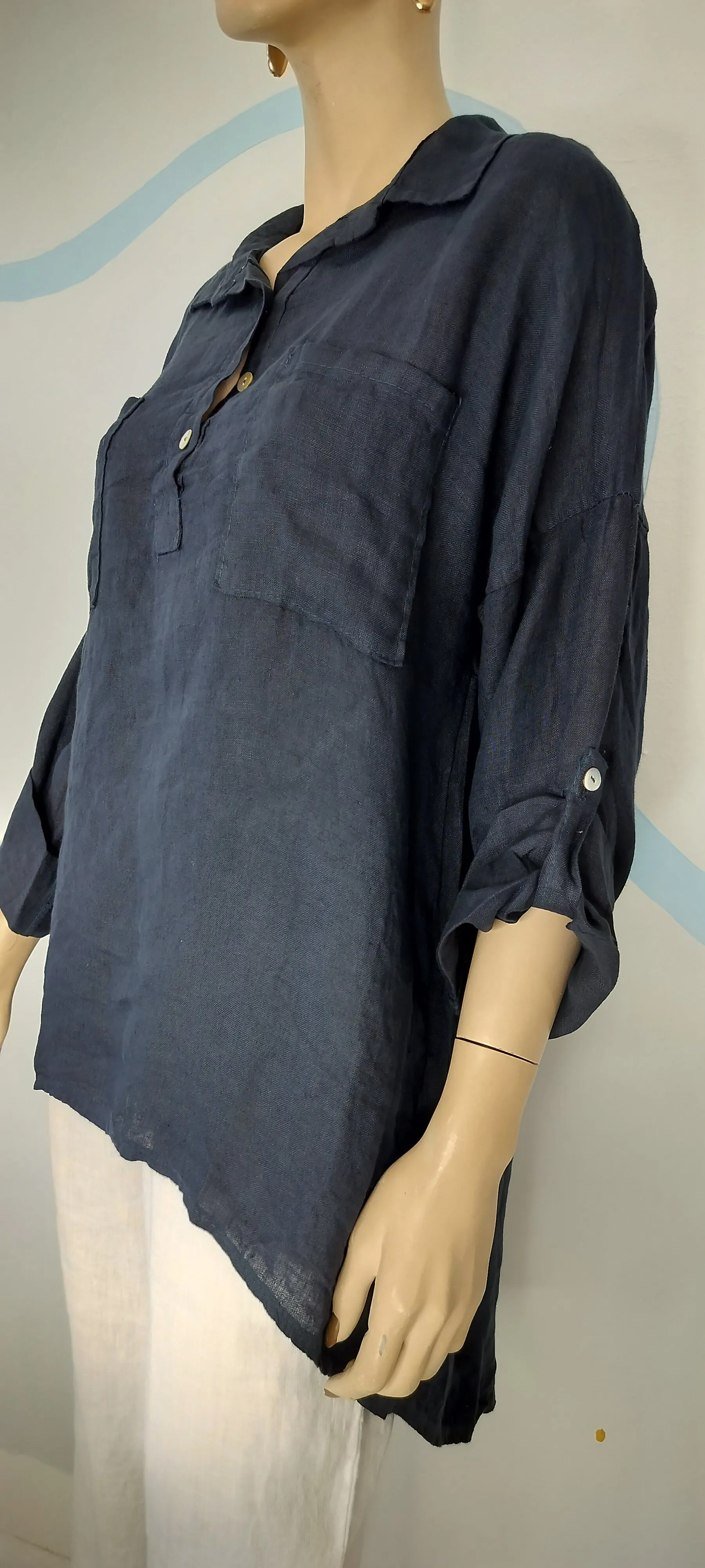 Navy High/Low Blouse