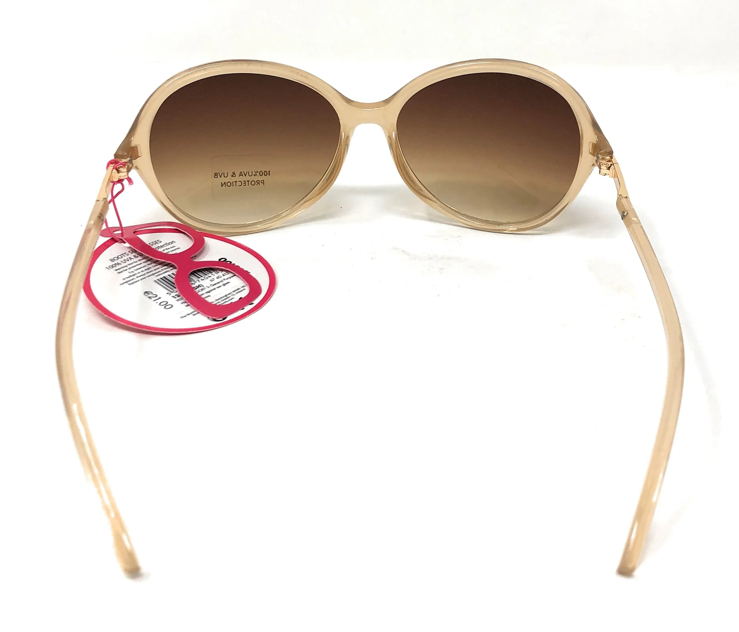 Oversized Women's Sunglasses by Boots (model 135I) Translucent Gold Frame and Brown Lenses with full UV Protection