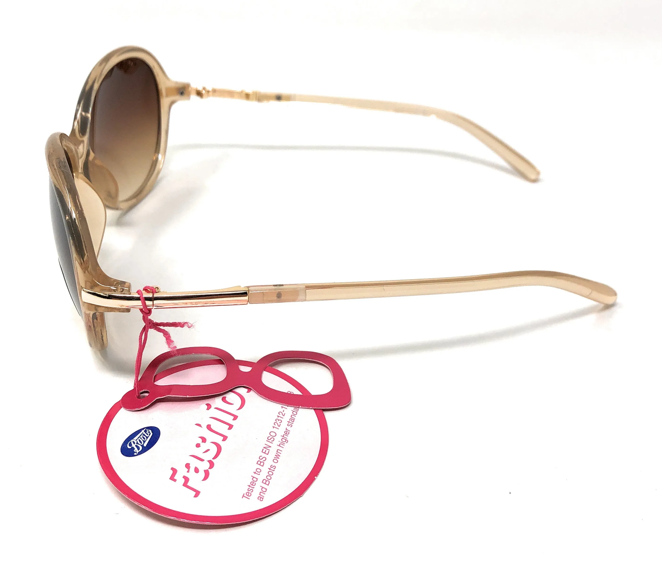 Oversized Women's Sunglasses by Boots (model 135I) Translucent Gold Frame and Brown Lenses with full UV Protection