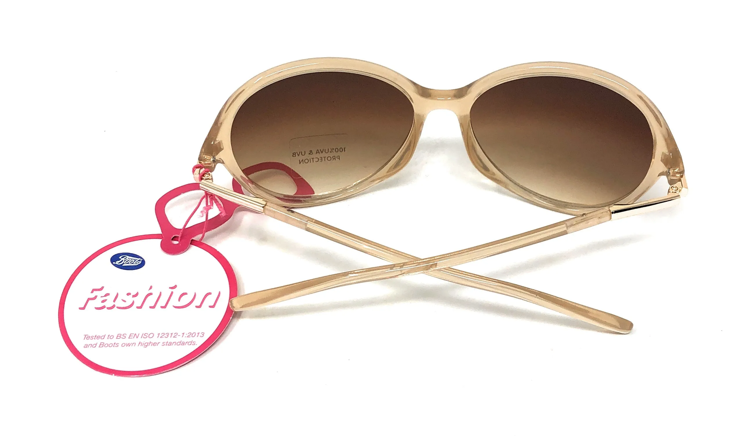 Oversized Women's Sunglasses by Boots (model 135I) Translucent Gold Frame and Brown Lenses with full UV Protection