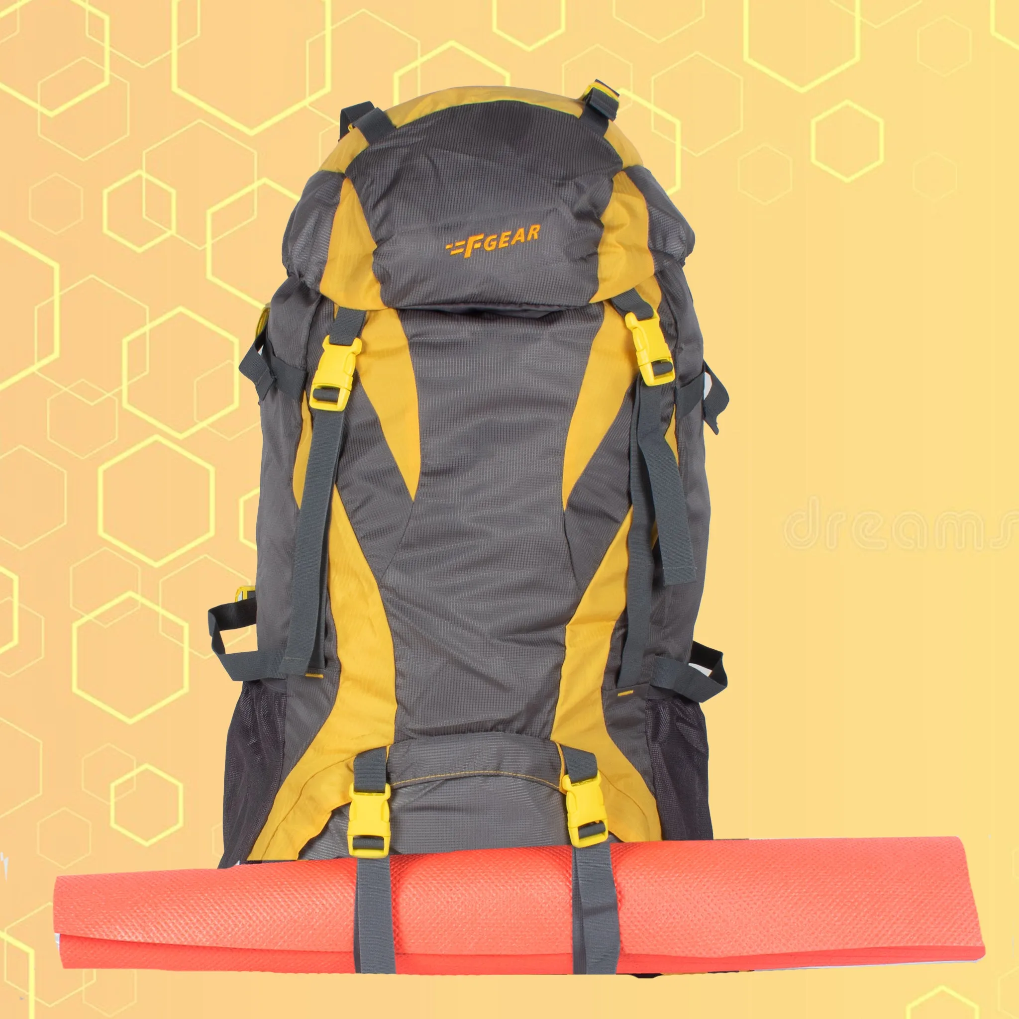 Penny 75L Yellow Gry Rucksack with Rain Cover