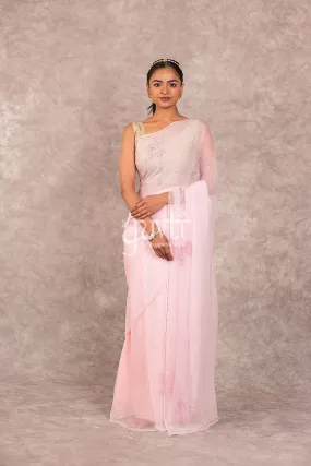 Pink Viscose Chiffon Kardhana work Saree