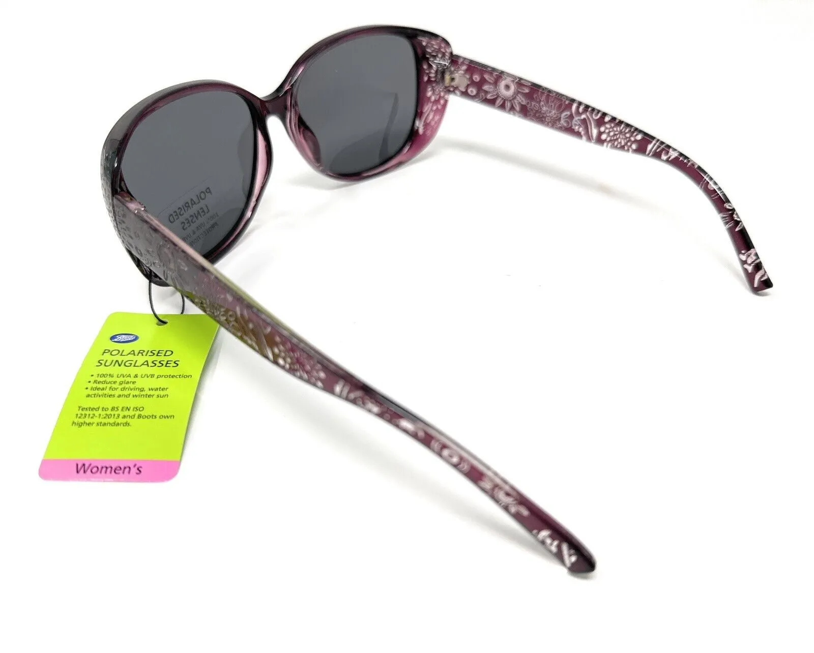 Polarised Sunglasses Ladies Floral Burgundy Frame by Boots 073J