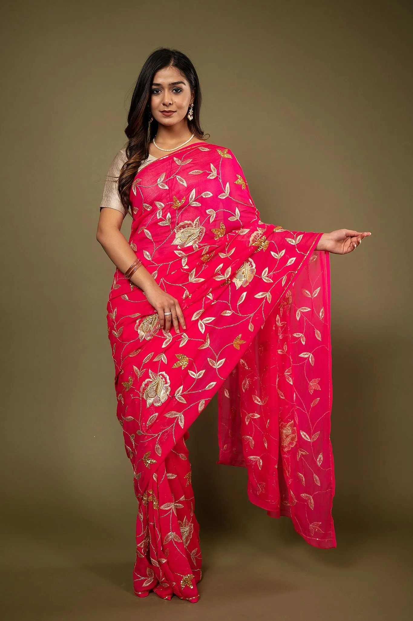 Pure Chiffon Jaal Work Saree