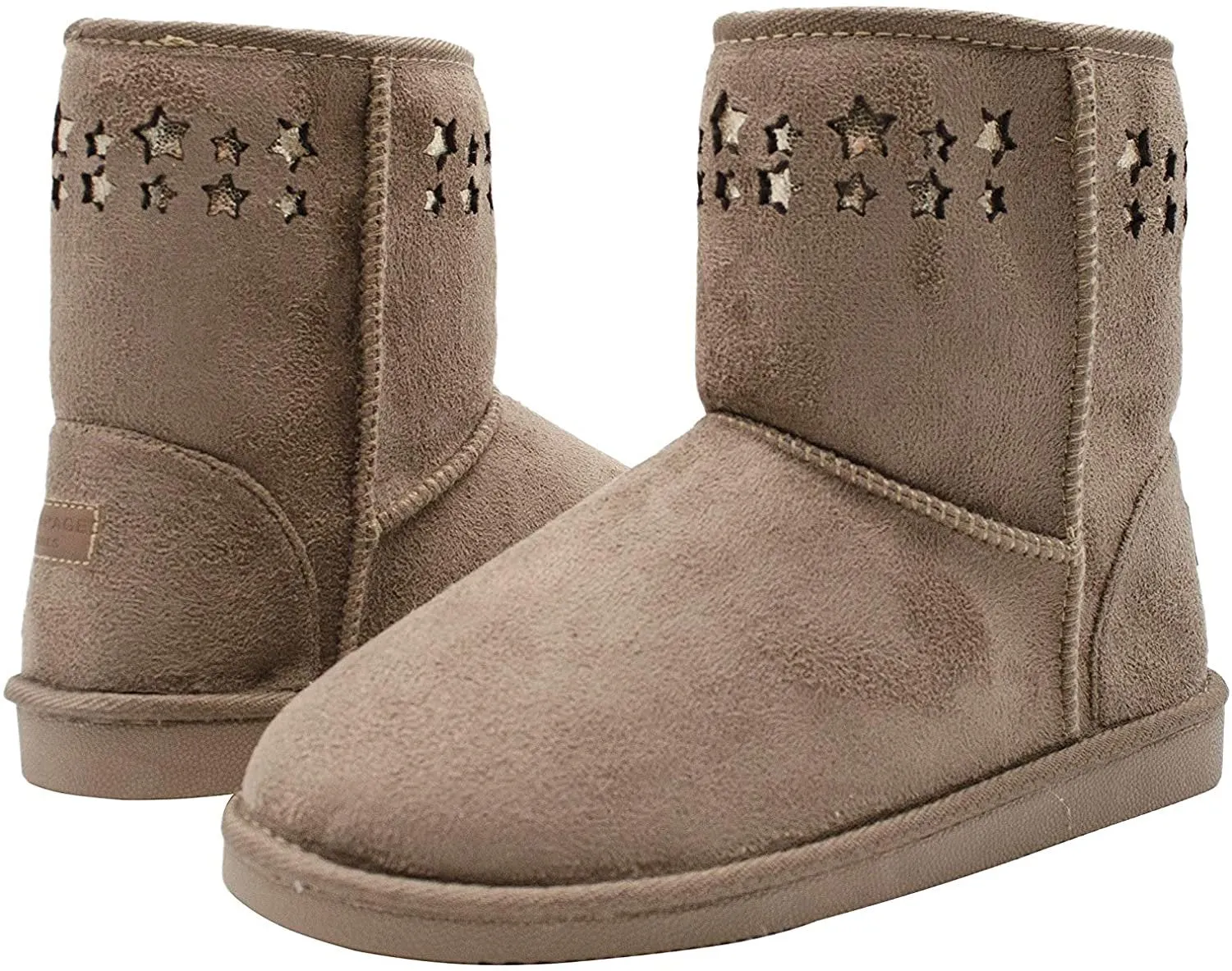 Rampage Girls' Big Kid Slip On Mid High Microsuede Winter Boots with Shimmer Stars Blush Size 11