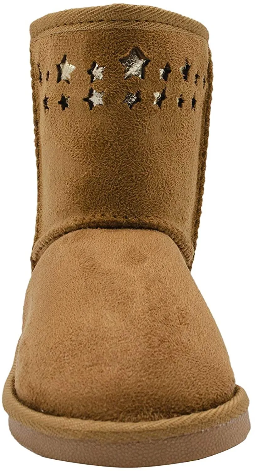 Rampage Girls' Big Kid Slip On Mid High Microsuede Winter Boots with Shimmer Stars Blush Size 11