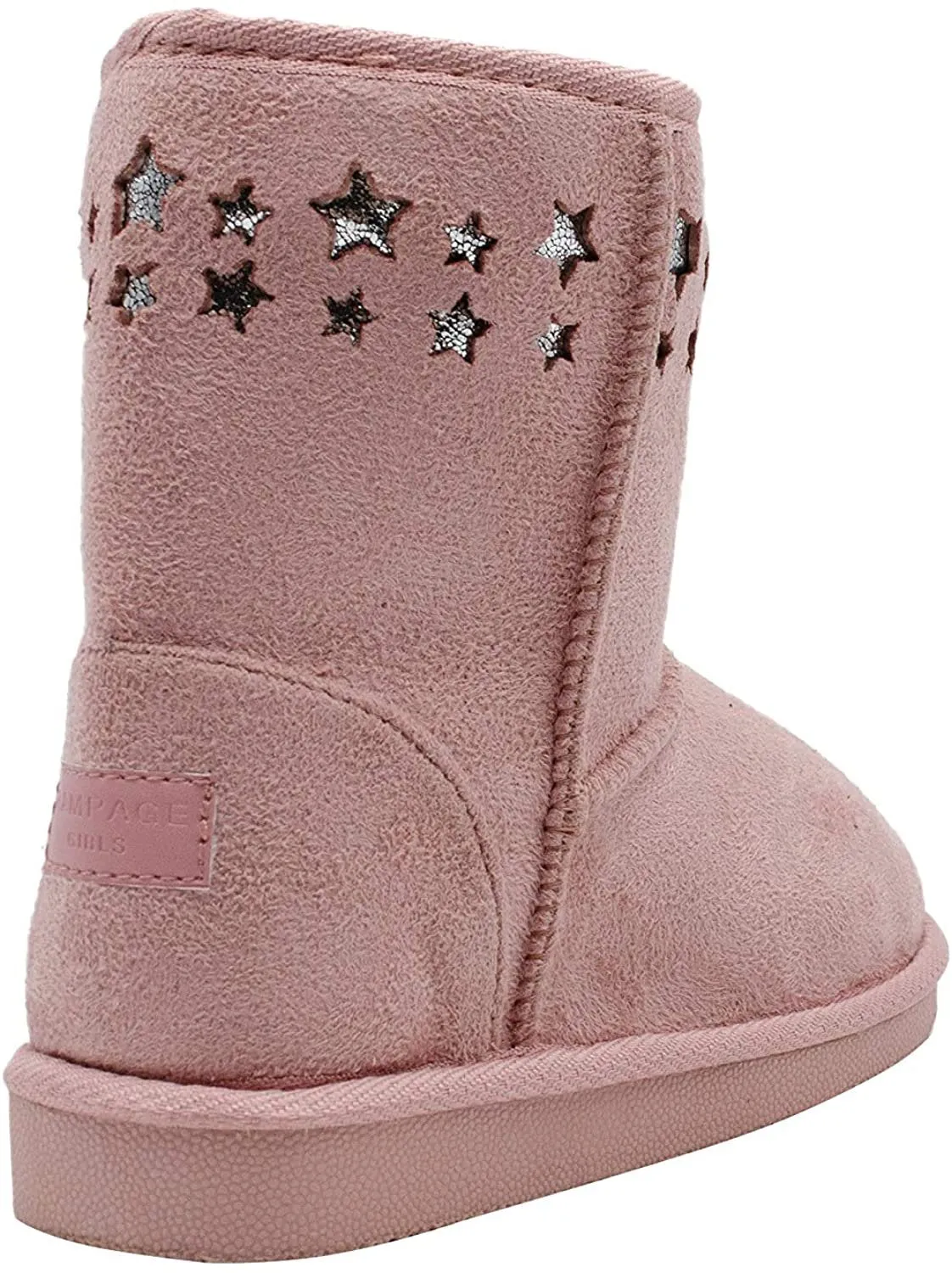 Rampage Girls' Big Kid Slip On Mid High Microsuede Winter Boots with Shimmer Stars Blush Size 11