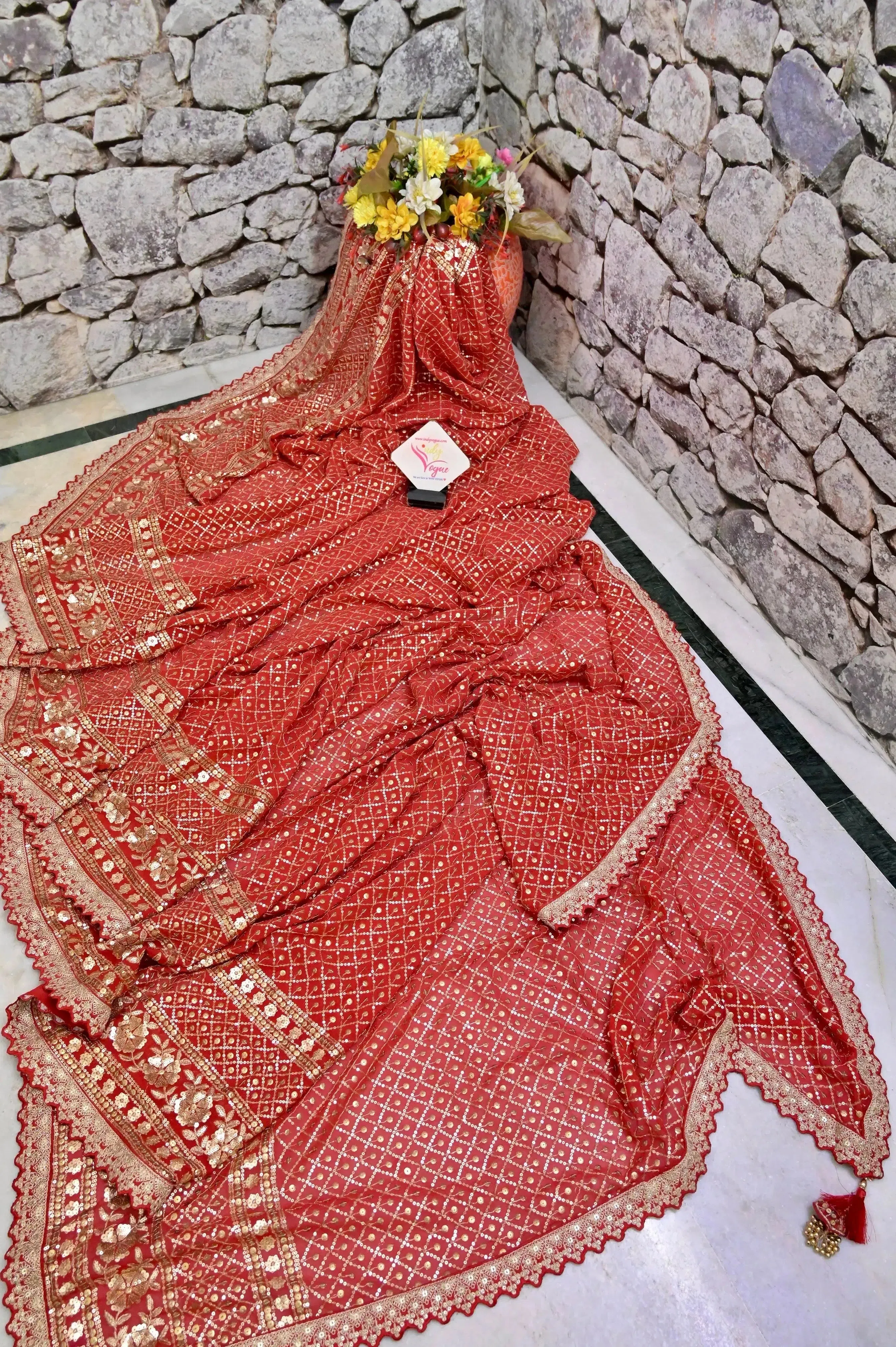 Red Color Designer Georgette Saree with Sequin Work