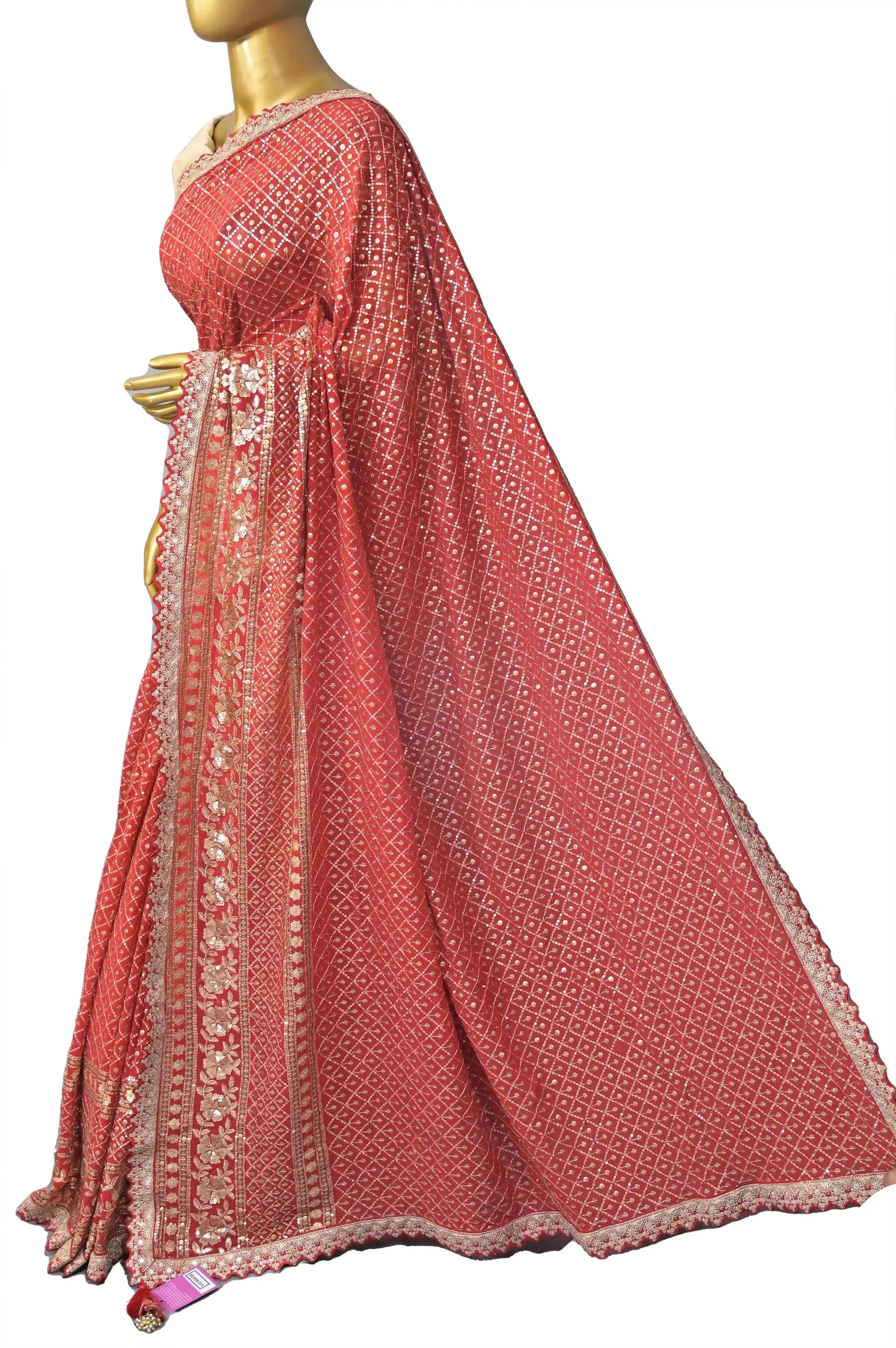 Red Color Designer Georgette Saree with Sequin Work