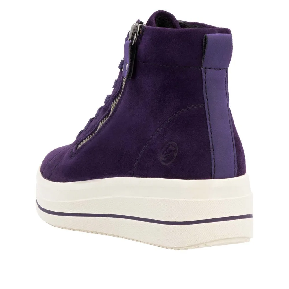 Remonte Ladies Suede Aubergine Lace Up Ankle Boots D1C70-30