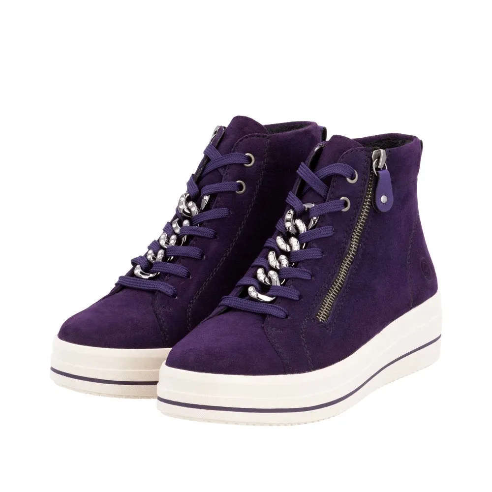 Remonte Ladies Suede Aubergine Lace Up Ankle Boots D1C70-30