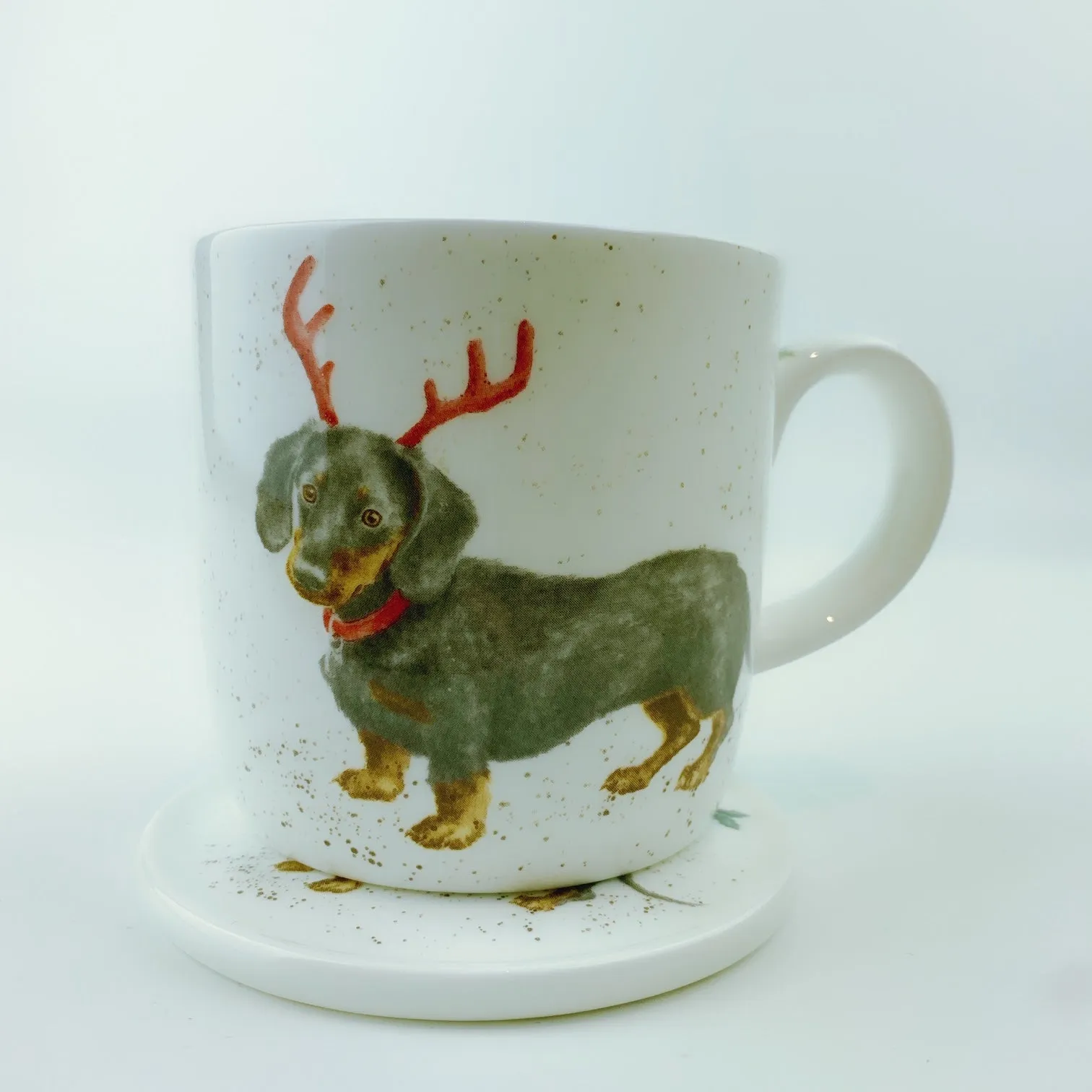 Royal Worcester Wrendale Designs Dachshund Through The Snow Mug & Coaster Set