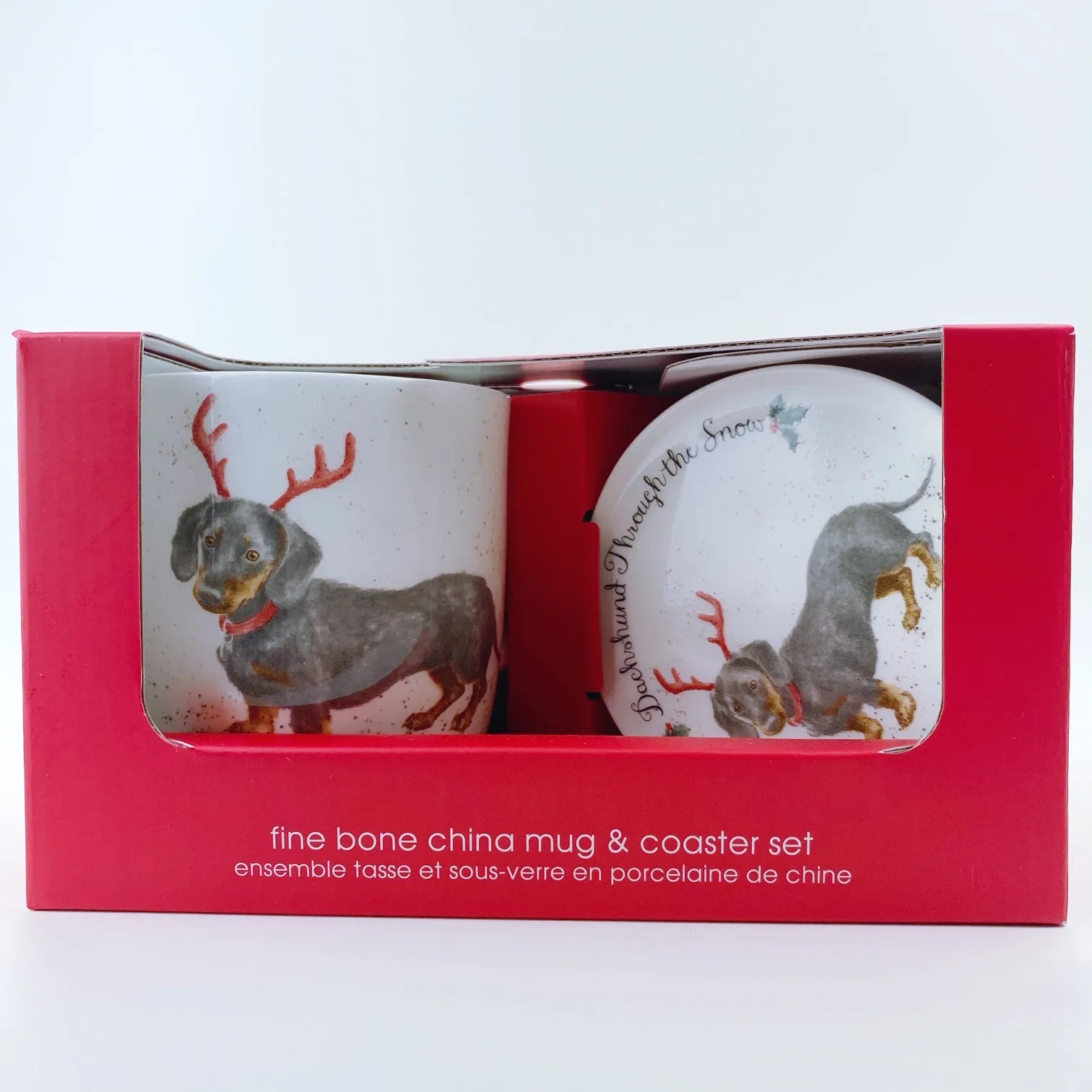 Royal Worcester Wrendale Designs Dachshund Through The Snow Mug & Coaster Set