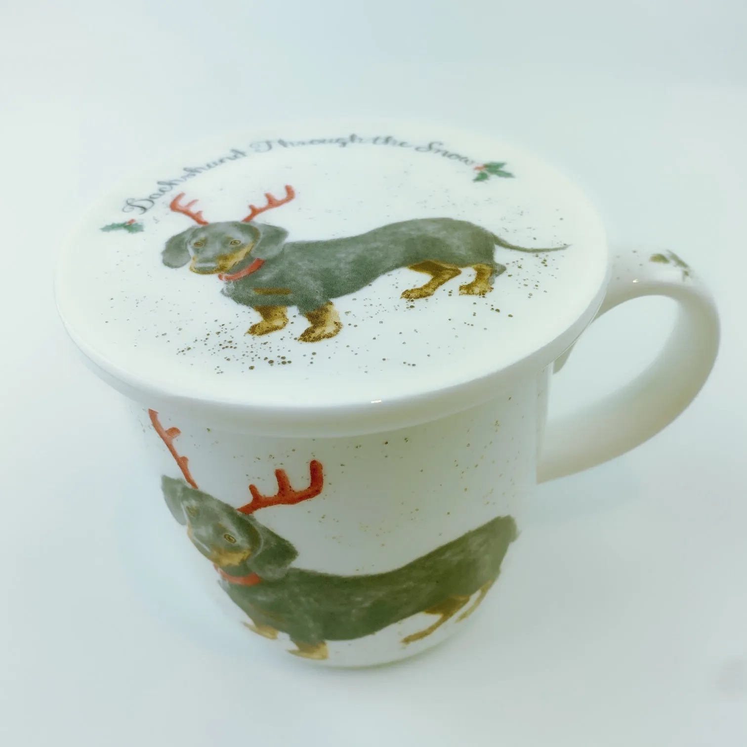 Royal Worcester Wrendale Designs Dachshund Through The Snow Mug & Coaster Set