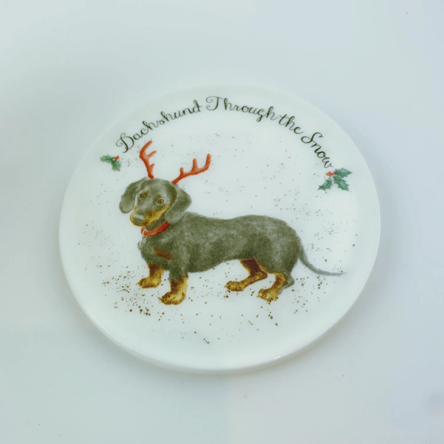 Royal Worcester Wrendale Designs Dachshund Through The Snow Mug & Coaster Set