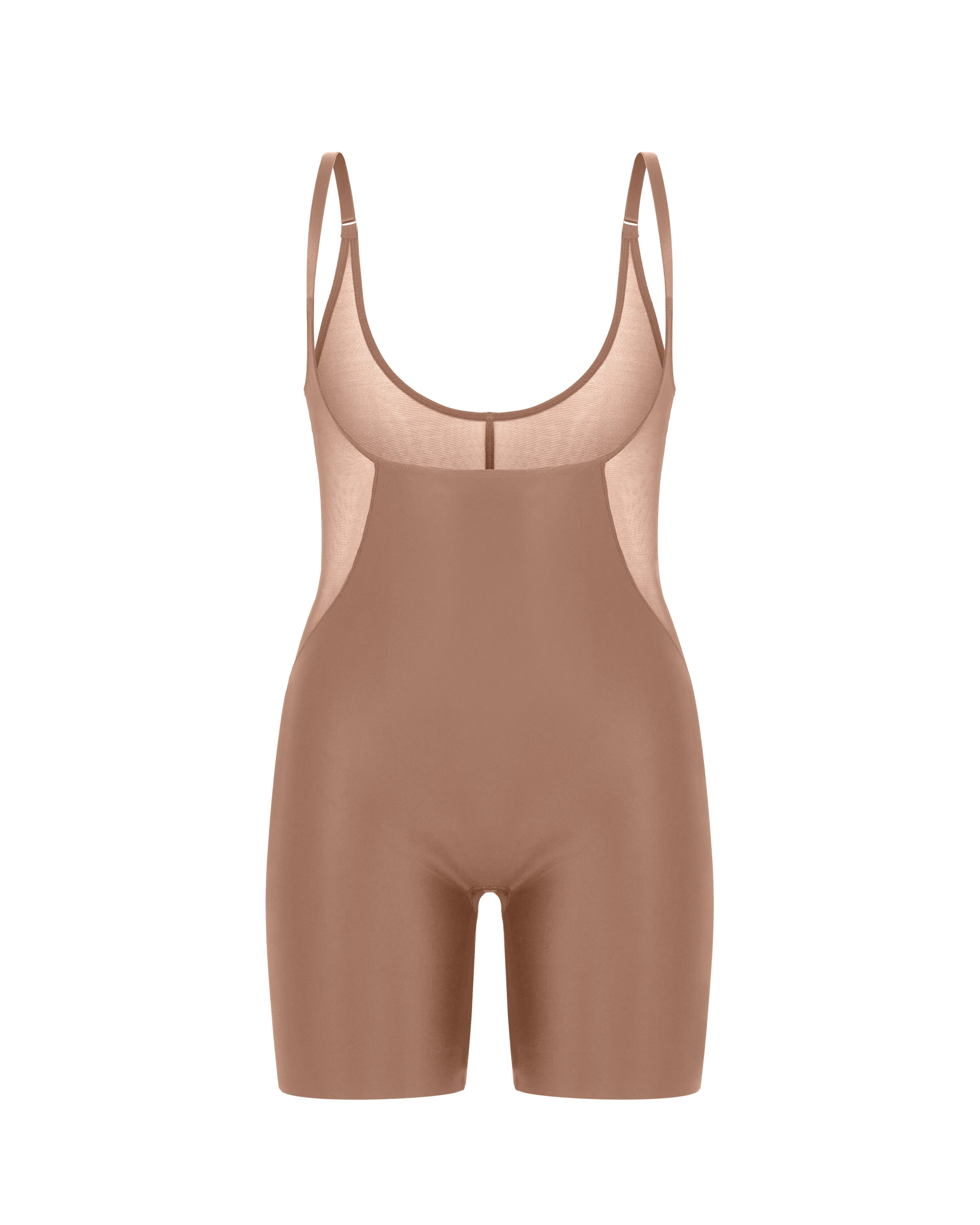 Satin Shaping Mesh Open-Bust Mid-Thigh Bodysuit