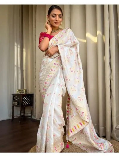 White Soft Silk Saree with Jacquard Work