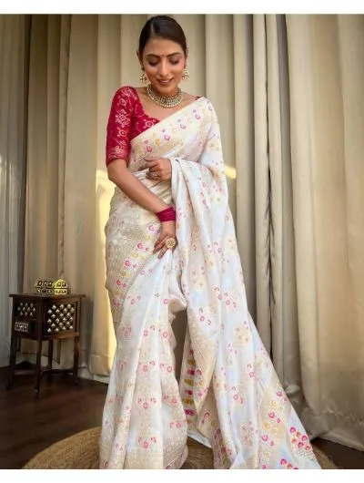 White Soft Silk Saree with Jacquard Work