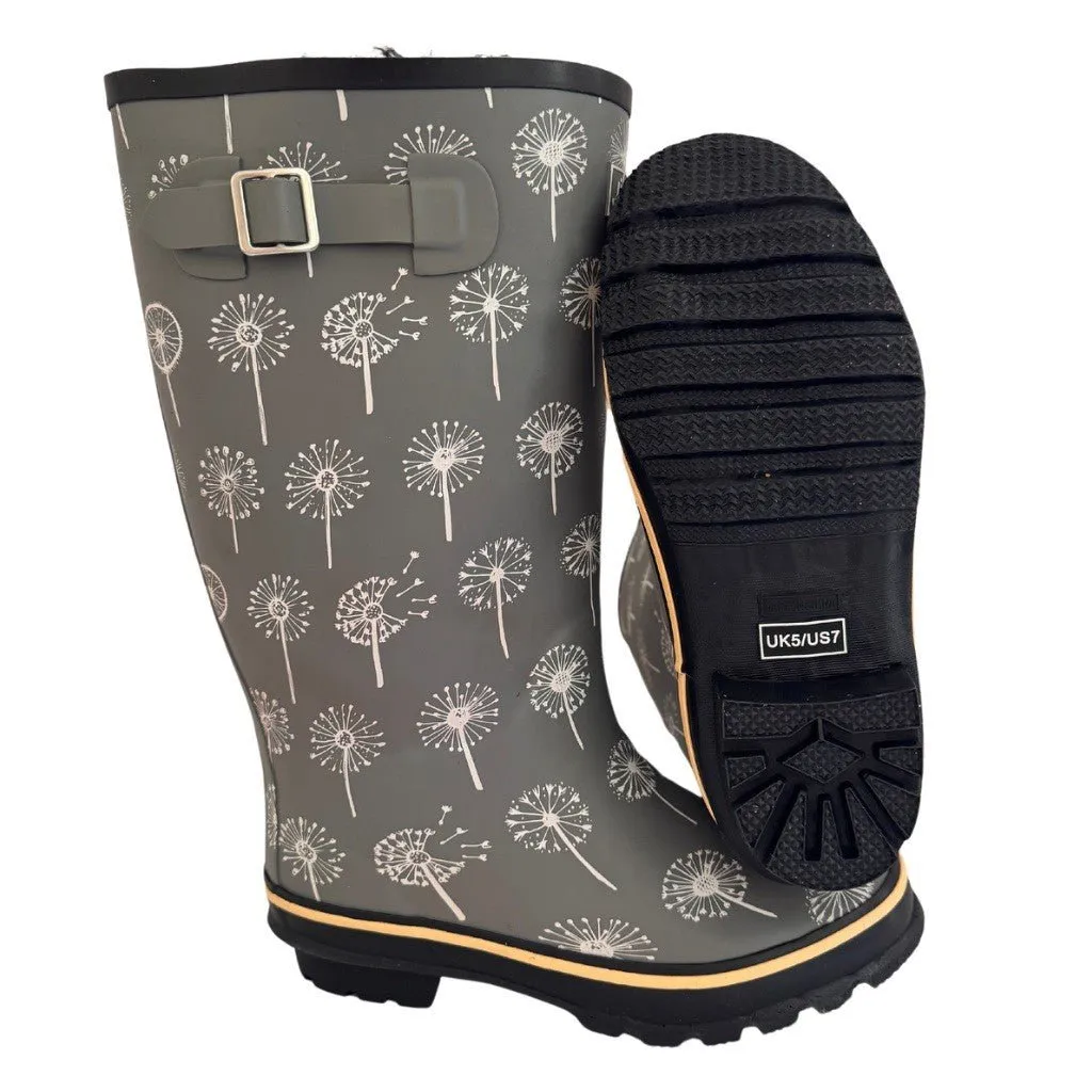 Wide Calf Grey Dandelion Wellies for Women - Wide in Foot and Ankle