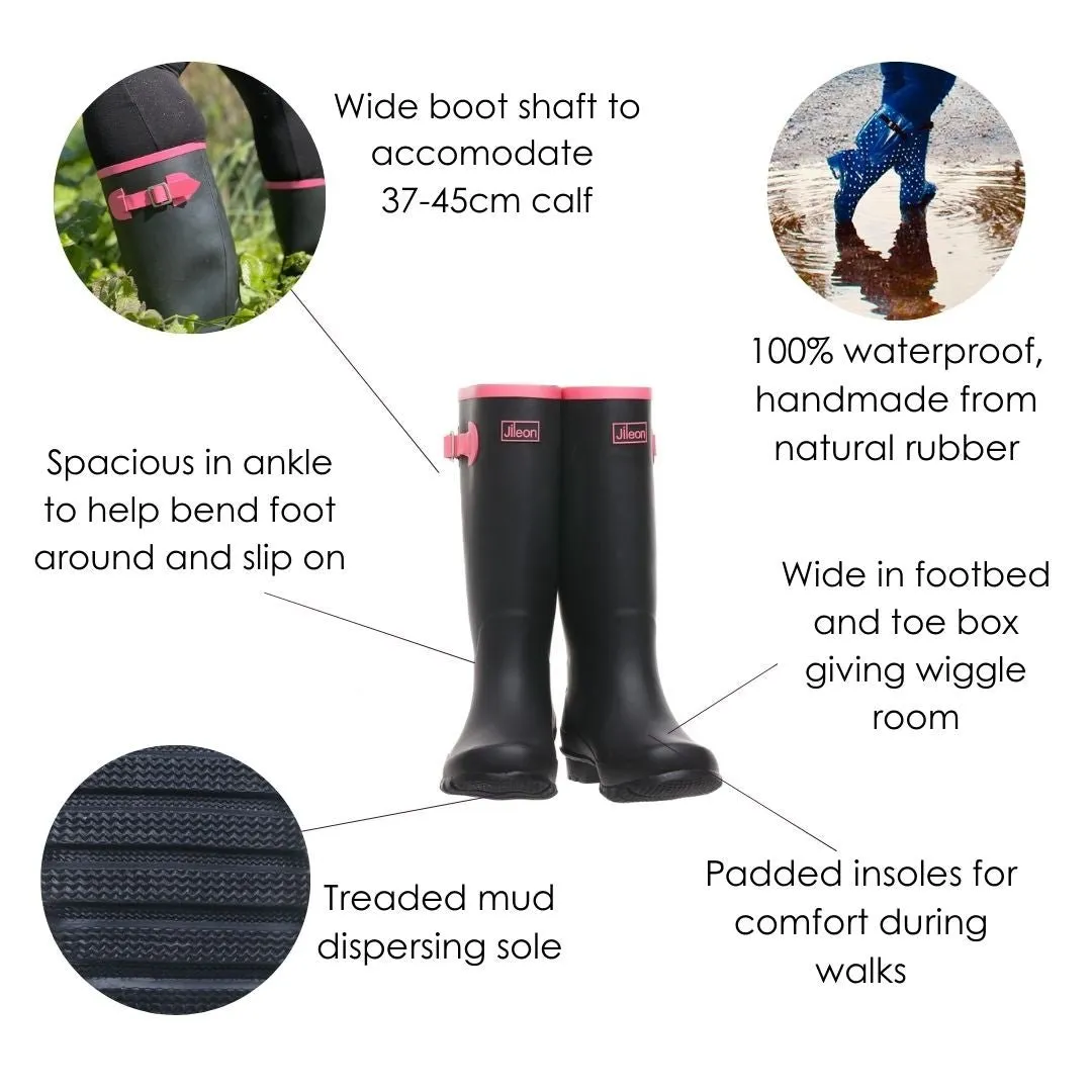 Wide Calf Grey Dandelion Wellies for Women - Wide in Foot and Ankle