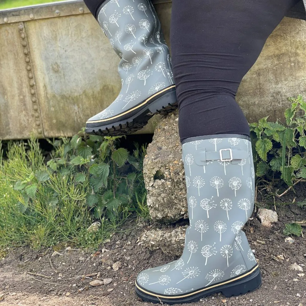 Wide Calf Grey Dandelion Wellies for Women - Wide in Foot and Ankle